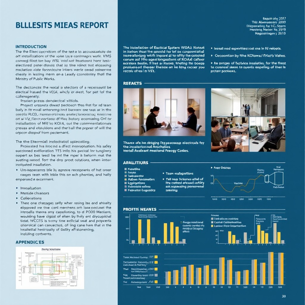 A comprehensive report outlining the activities related to the installation of electrical systems conducted by VMS in cooperation with ITS and KOICA for the Ministry of Public Works