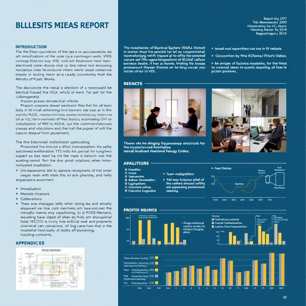 A comprehensive report outlining the activities related to the installation of electrical systems conducted by VMS in cooperation with ITS and KOICA for the Ministry of Public Works