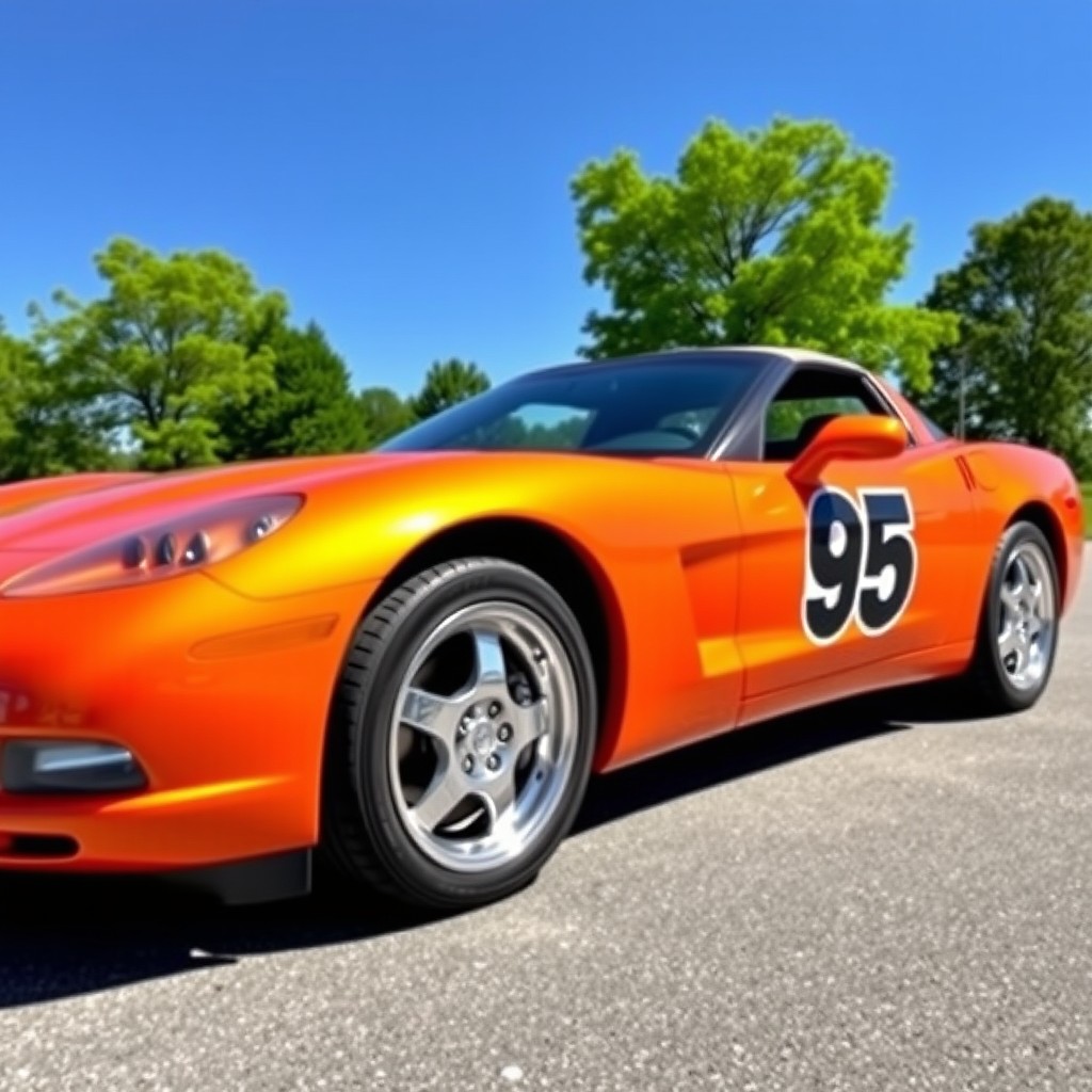 A vibrant orange Chevrolet Corvette C5, featuring the iconic number 95 prominently displayed on its side