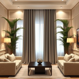 A beautifully designed living room featuring beige PVC wall panels