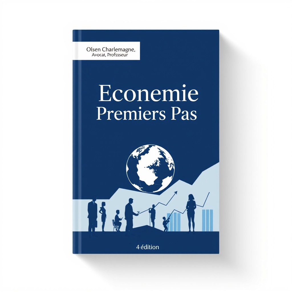 A modern academic book cover design for 'Économie Premiers Pas' by Olsen Charlemagne, Avocat, Professeur