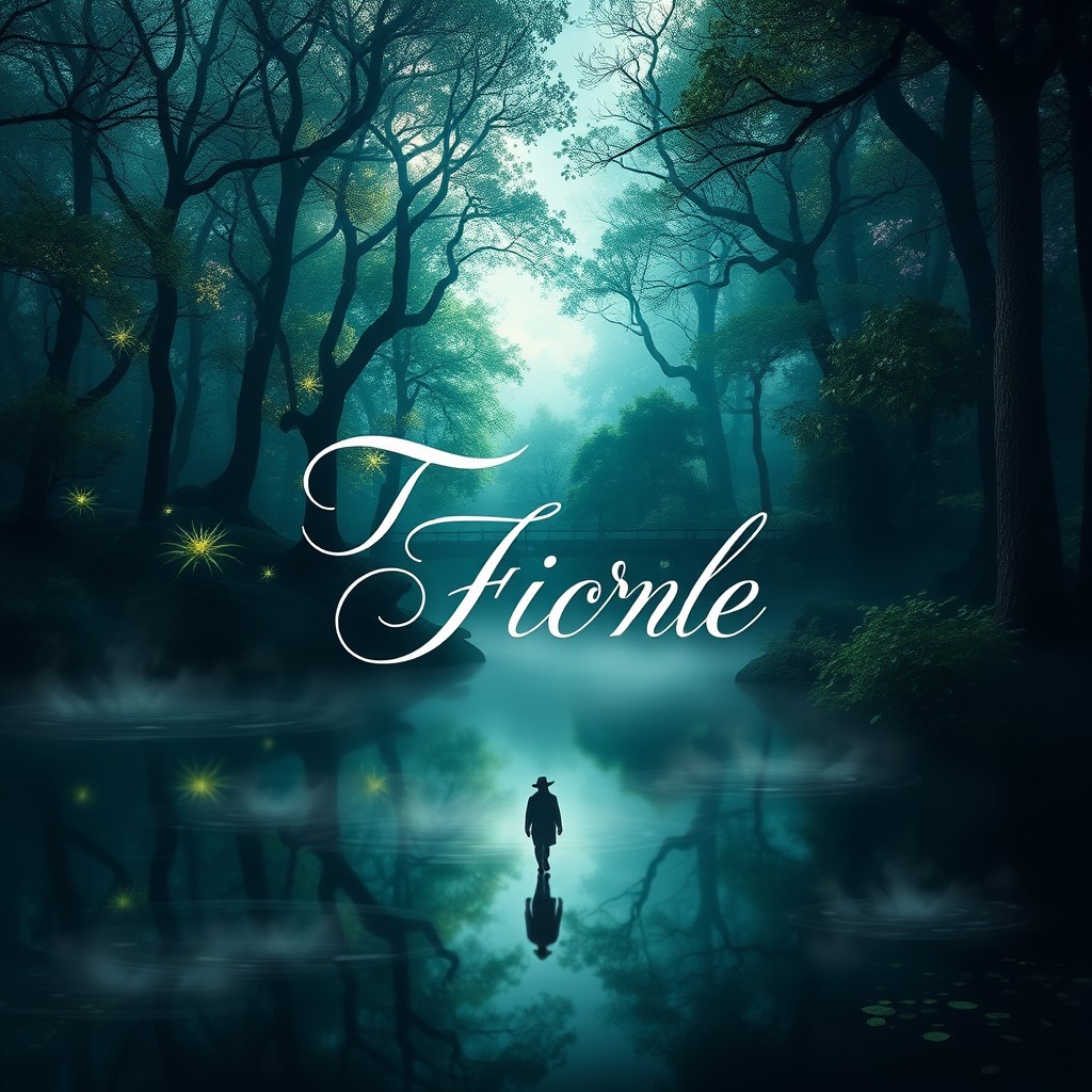 A captivating book cover design featuring a mystical forest with glowing flora and an ethereal light filtering through the trees