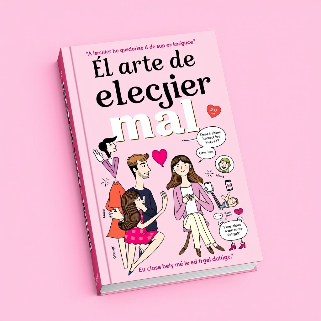 A humorous book cover for 'El arte de elegir mal', featuring a stylish, ironic illustration that appeals to modern women aged 30 to 50