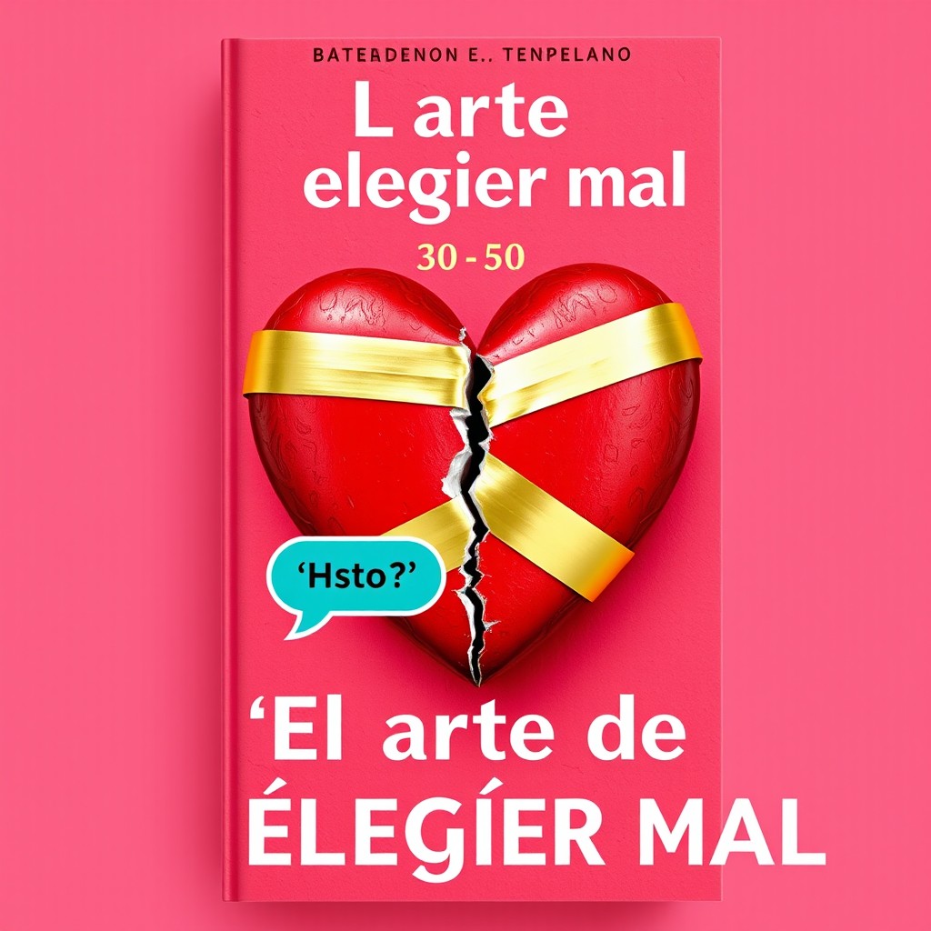 A captivating book cover design for 'El arte de elegir mal', showcasing a humorous and ironic theme about modern dating aimed at women aged 30 to 50