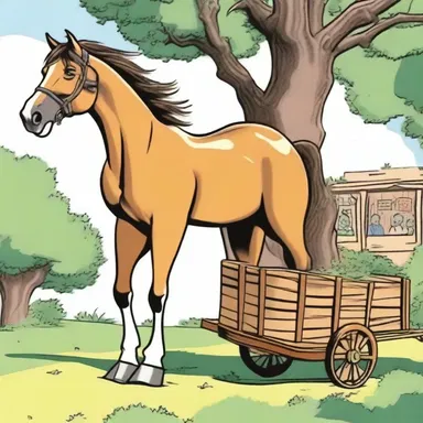 In the cartoon, the horse's whiffletree snapped and the cart crashed into a tree.