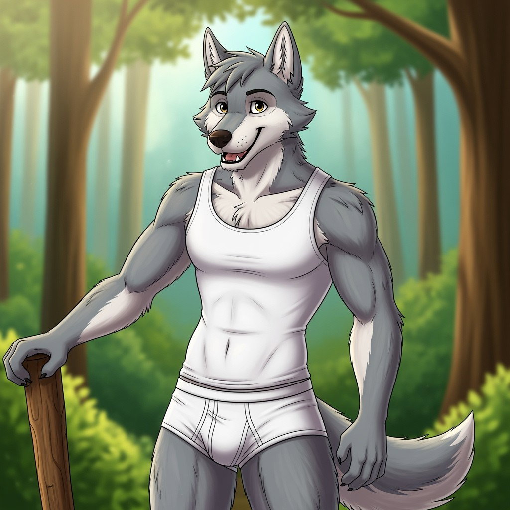A cartoon-style portrayal of Humphrey from Alpha and Omega, depicted as a playful wolf with a fun-loving demeanor