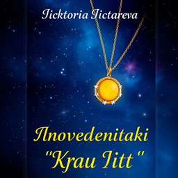 A book cover design featuring a stunning night sky full of twinkling stars, with a central focus on a beautiful golden chain adorned with a pendant shaped like a yellow moon surrounded by silver stars