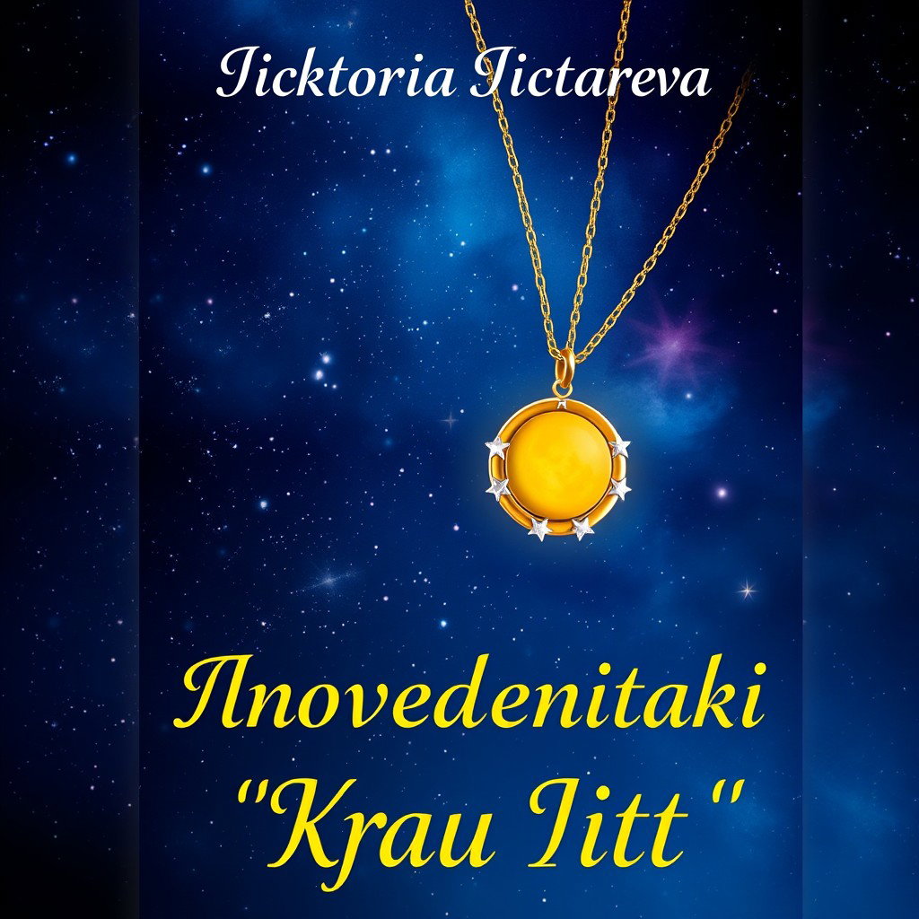 A book cover design featuring a stunning night sky full of twinkling stars, with a central focus on a beautiful golden chain adorned with a pendant shaped like a yellow moon surrounded by silver stars