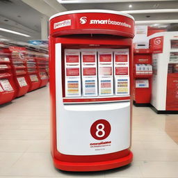 A promotional outlet filled with 80 Smartfren prepaid cards ready for activation, with an exclusive prize of a dispenser displayed prominently.