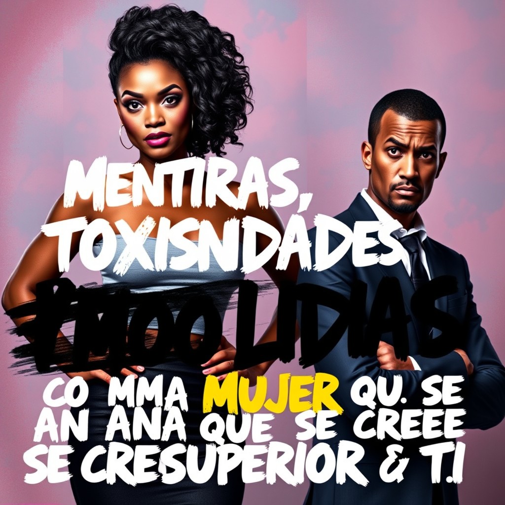 A digital thumbnail featuring a black woman with a fierce and sassy expression, portraying a strong personality, alongside a black man who appears disenchanted and unimpressed