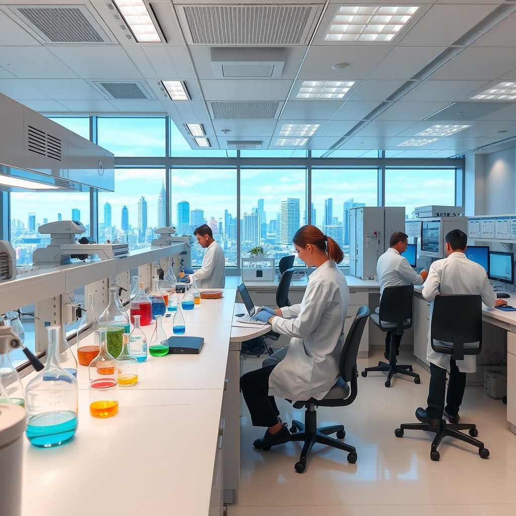 A modern Quality Control (QC) laboratory filled with advanced equipment and high-tech instruments