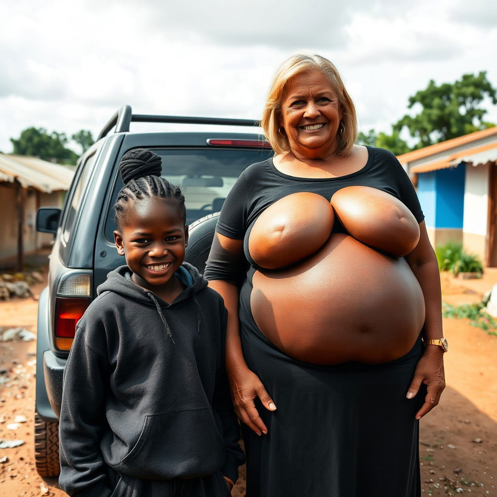 A striking scene beside a SUV in a poverty-stricken backyard of an African village