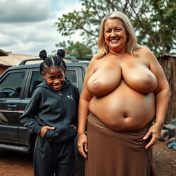 A striking scene beside a SUV in a poverty-stricken backyard of an African village