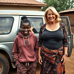 A captivating scene next to an SUV in a humble backyard of an African village