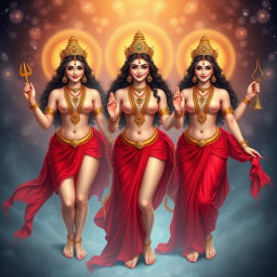 A stunning portrayal of three divine goddesses, each radiating beauty and allure