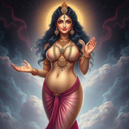 A breathtaking portrayal of a divine goddess figure with a beautiful face and a captivating smile