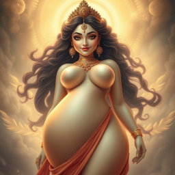 A captivating portrayal of a divine goddess with a beautiful face and an enchanting smile