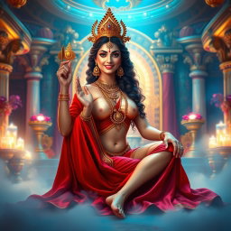 A mesmerizing depiction of a beautiful divine Devi goddess, adorned with jewelry around her neck and delicate payal on her feet