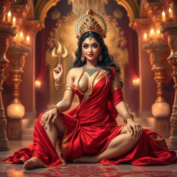 A mesmerizing depiction of a beautiful divine Devi goddess, adorned with jewelry around her neck and delicate payal on her feet