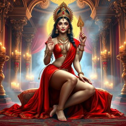 A mesmerizing depiction of a beautiful divine Devi goddess, adorned with jewelry around her neck and delicate payal on her feet