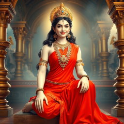 A beautiful divine goddess with milk-glow skin, adorned with exquisite jewelry around her neck and delicate payal (anklets) on her feet