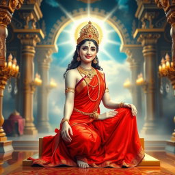 A beautiful divine goddess with milk-glow skin, adorned with exquisite jewelry around her neck and delicate payal (anklets) on her feet