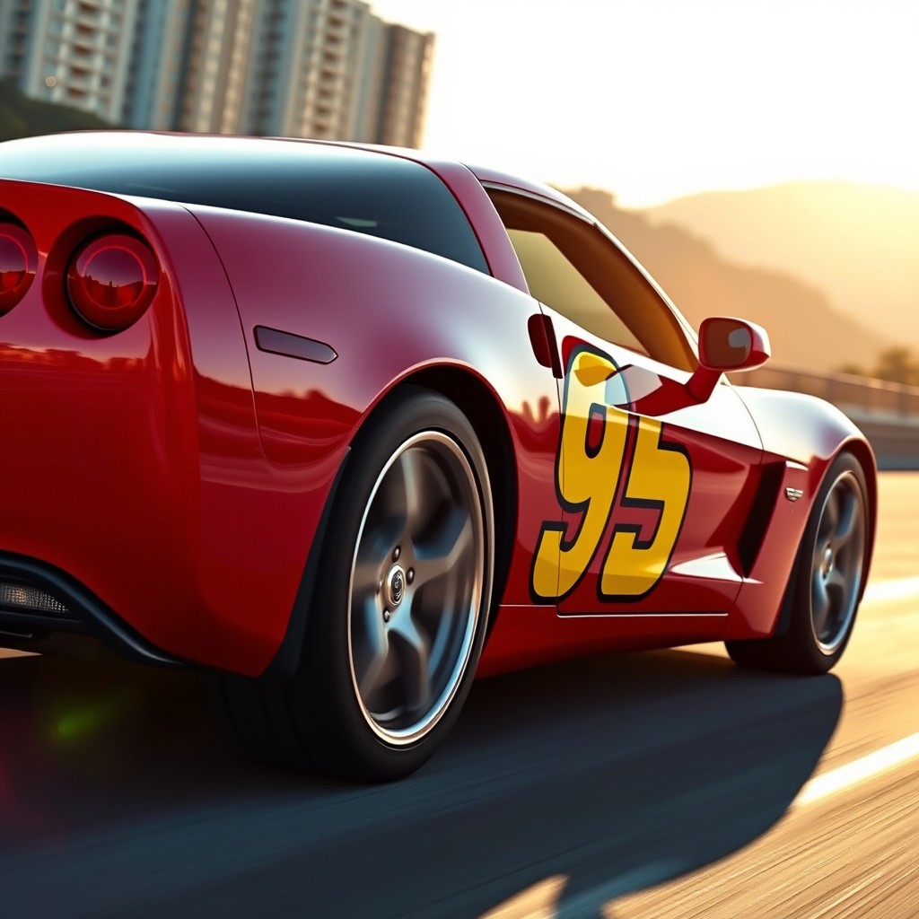 A stunning red Chevrolet Corvette C6, featuring a vibrant yellow number 95 emblazoned on its side