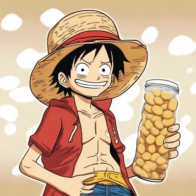 In the anime series 'One Piece', Luffy's favorite snack is a bag of peanuts that he always carries with him.