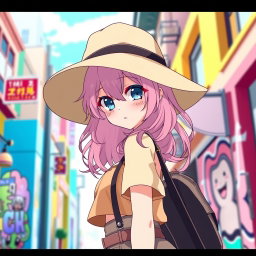 A stylish anime girl wearing a trendy wide-brimmed hat that casts a playful shadow over her face