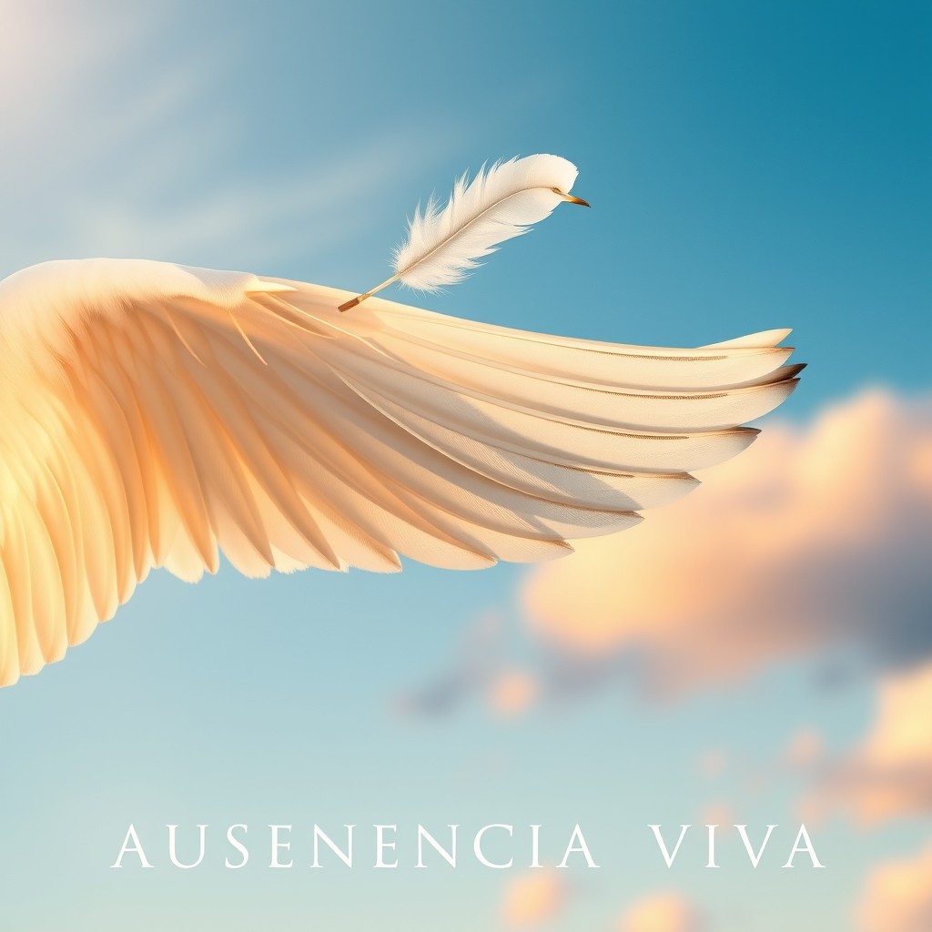 A close-up of a left wing of a white bird, elegantly shedding a feather that is caught in mid-flight