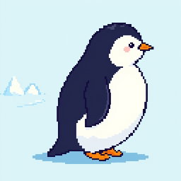 A delightful pixel art illustration of a cute penguin standing sideways