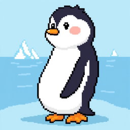 A delightful pixel art illustration of a cute penguin standing sideways