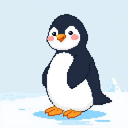 A delightful pixel art illustration of a cute penguin standing sideways