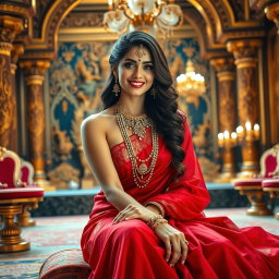 A stunning actress embodying a divine look, adorned with exquisite jewelry around her neck and elegant anklets on her feet