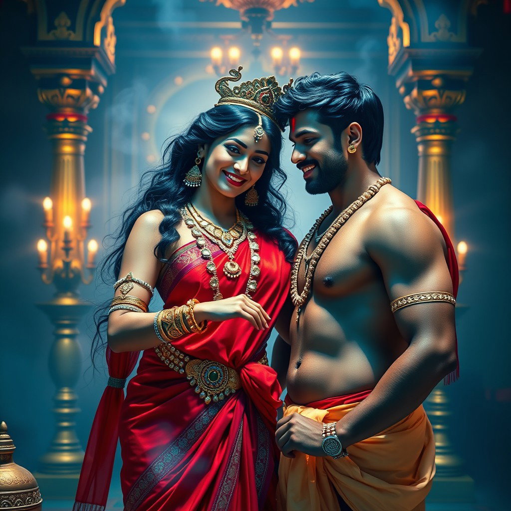 A stunning divine goddess, known as a beautiful Devi, adorned with exquisite jewelry including a shimmering necklace and elegant payal anklets