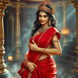 A stunning divine goddess, known as a beautiful Devi, adorned with exquisite jewelry including a shimmering necklace and elegant payal anklets