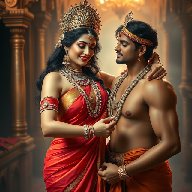 A stunning divine goddess, known as a beautiful Devi, adorned with exquisite jewelry including a shimmering necklace and elegant payal anklets