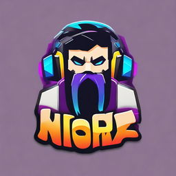 Craft a vibrant and dynamic gaming logo featuring the name 'NOOB MASTER54'. Incorporate elements typical to competitive video gaming like joysticks and headphones.