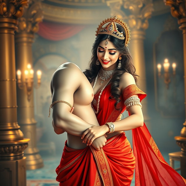 A stunning divine goddess with beautiful, milky glow skin, adorned with exquisite jewelry including a shimmering necklace and elegant payal anklets