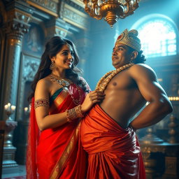 A beautiful divine woman, adorned with exquisite jewellery around her neck and delicate payal (anklets), wearing a stunning red saree