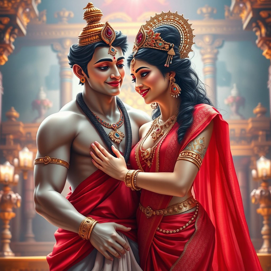 A beautiful divine goddess with glowing, milky skin, adorned with exquisite jewelry around her neck and delicate payal on her feet