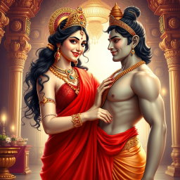 A beautiful divine goddess with glowing, milky skin, adorned with exquisite jewelry around her neck and delicate payal on her feet