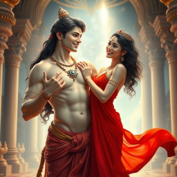A beautiful goddess with luminous, milk glow skin, adorned with elegant jewelry around her neck and delicate payal, dressed in a flowing, vibrant red saree