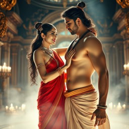 A beautiful goddess with luminous milk glow skin, adorned with elegant jewelry around her neck and delicate payal, dressed in a flowing red saree