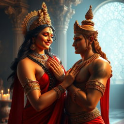 A stunning divine apsara with radiant, glowing skin, adorned with intricate jewellery around her neck and delicate payals
