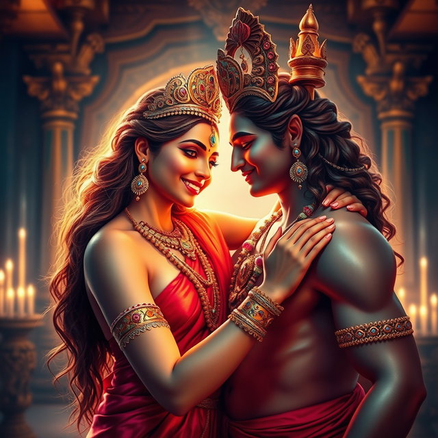 A stunning divine apsara with radiant, glowing skin, adorned with intricate jewellery around her neck and delicate payals