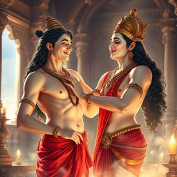 A beautiful divine apsara with glowing milk skin, adorned with exquisite jewelry around her neck and traditional payals, wearing a stunning red saree