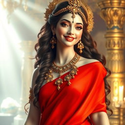 A beautiful divine apsara with milk-glow skin, adorned with exquisite jewelry around her neck and delicate payal (anklets) on her feet