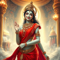 A beautiful divine apsara with milk-glow skin, adorned with exquisite jewelry around her neck and delicate payal (anklets) on her feet