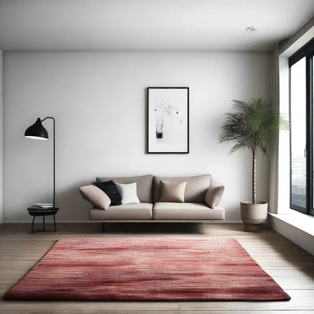 The nammad rug adds a touch of color and texture to the minimalistic interior design of the modern apartment.